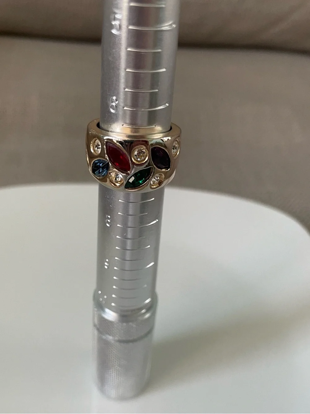 Gold Plated Multi-Stone Dome Ring with Red, Green, Purple,Blue and Clear Stones